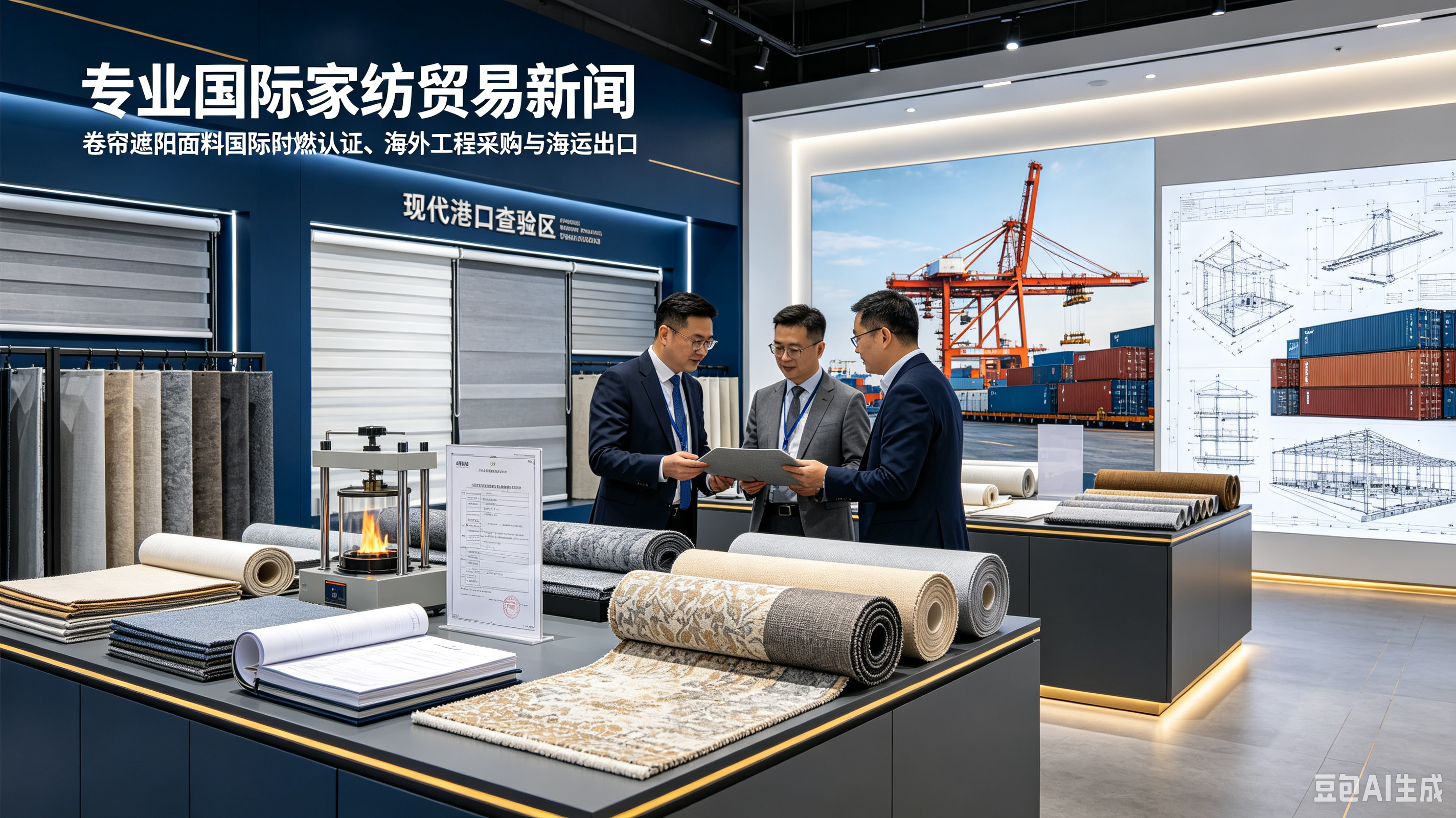 دليل شراء أقمشة الستائر الدوارة بشهادات مقاومة الحريق العالمية: البحث في المعارض وحلول الشحن البحري للمشترين الخارجيين
